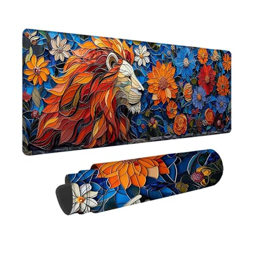 Löwe Gaming Mauspad XXL 1500x800x3mm, 3MM Genähten Kanten Mousepad Blau Schreibtischunterlage mit rutschfeste Gummibasis, Gaming Zubehör WassXerdicht Mouse Pad für PC, Laptop, Geschenke -xy250394 von YXYBBBDOU