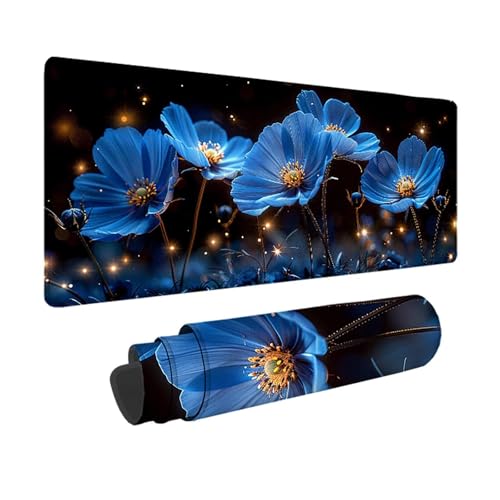 Magnolie Gaming Mauspad XXL 1500x800mm, 3MM Genähten Kanten Mousepad Blau Schreibtischunterlage mit rutschfeste Gummibasis, Gaming Zubehör WassXerdicht Mouse Pad für PC, Laptop, Geschenke -xy25037V von YXYBBBDOU