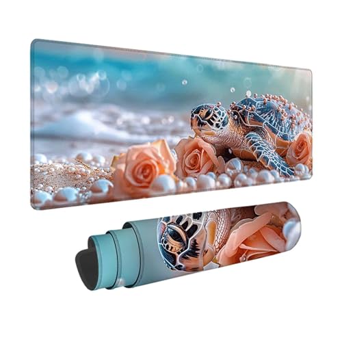 Meeresschildkröten Gaming Mauspad XXL 1500 x 800mm, 3MM Genähten Kanten Mousepad Rosa Schreibtischunterlage mit rutschfeste Gummibasis, Gaming Zubehör WassXerdicht Mouse Pad für PC, Laptop -xy2503W3 von YXYBBBDOU