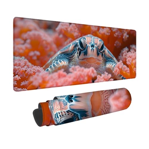 Meeresschildkröten Gaming Mauspad XXL 1500 x 800mm, 3MM Genähten Kanten Mousepad Rosa Schreibtischunterlage mit rutschfeste Gummibasis, Gaming Zubehör WassXerdicht Mouse Pad für PC, Laptop -xy25037N von YXYBBBDOU