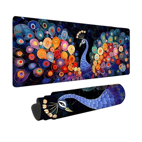 Pfau Gaming Mauspad XXL 1500 x 800mm, 3MM Genähten Kanten Mousepad Blau Schreibtischunterlage mit rutschfeste Gummibasis, Gaming Zubehör WassXerdicht Mouse Pad für PC, Laptop, Geschenke -xy2503OS von YXYBBBDOU