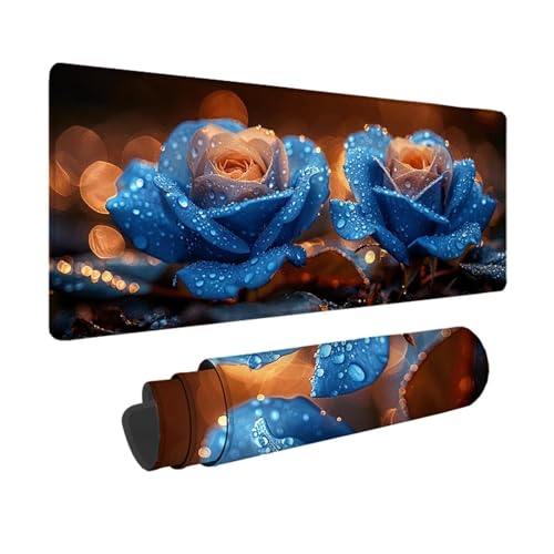Rose Gaming Mauspad XXL 1500 x 800mm, 3MM Genähten Kanten Mousepad Blau Schreibtischunterlage mit rutschfeste Gummibasis, Gaming Zubehör WassXerdicht Mouse Pad für PC, Laptop, Geschenke -xy2503TU von YXYBBBDOU