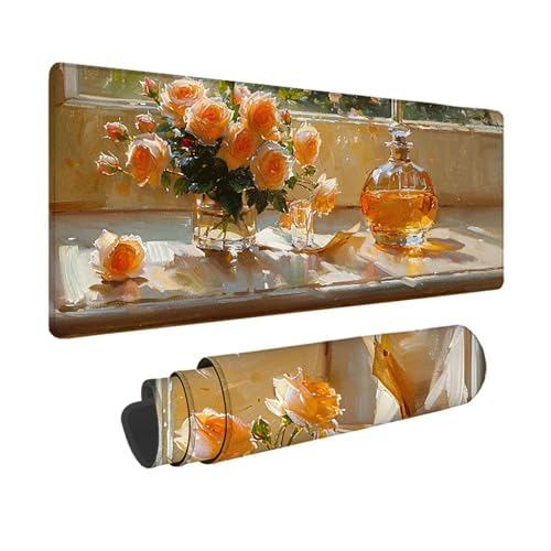 Rose Gaming Mauspad XXL 1500 x 800mm, 3MM Genähten Kanten Mousepad Gelb Schreibtischunterlage mit rutschfeste Gummibasis, Gaming Zubehör WassXerdicht Mouse Pad für PC, Laptop, Geschenke -xy250352 von YXYBBBDOU