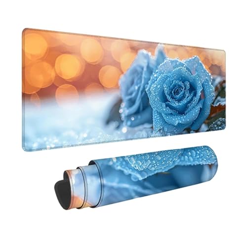 Rose Gaming Mauspad XXL 1500x800mm, 3MM Genähten Kanten Mousepad Blau Schreibtischunterlage mit rutschfeste Gummibasis, Gaming Zubehör WassXerdicht Mouse Pad für PC, Laptop, Geschenke -xy2503K0 von YXYBBBDOU