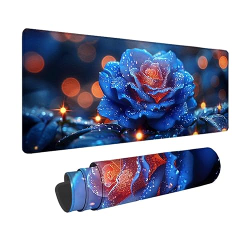 Rose Gaming Mauspad XXL 800 x 300mm, 3MM Genähten Kanten Mousepad Blau Schreibtischunterlage mit rutschfeste Gummibasis, Gaming Zubehör WassXerdicht Mouse Pad für PC, Laptop, Geschenke -xy2503LB von YXYBBBDOU