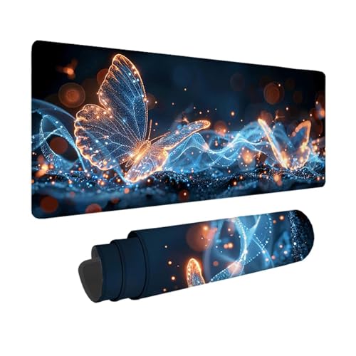 Schmetterling Gaming Mauspad XXL 1500x800mm, 3MM Genähten Kanten Mousepad Blau Schreibtischunterlage mit rutschfeste Gummibasis, Gaming Zubehör WassXerdicht Mouse Pad für Computer, Laptop -xy2503F6 von YXYBBBDOU