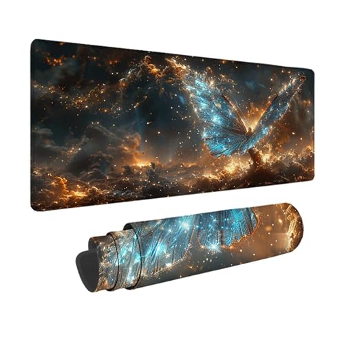 Schmetterling Gaming Mauspad XXL 1500x800x3mm, 3MM Genähten Kanten Mousepad Gelb Schreibtischunterlage mit rutschfeste Gummibasis, Gaming Zubehör WassXerdicht Mouse Pad für PC, Laptop -xy2503Y3 von YXYBBBDOU