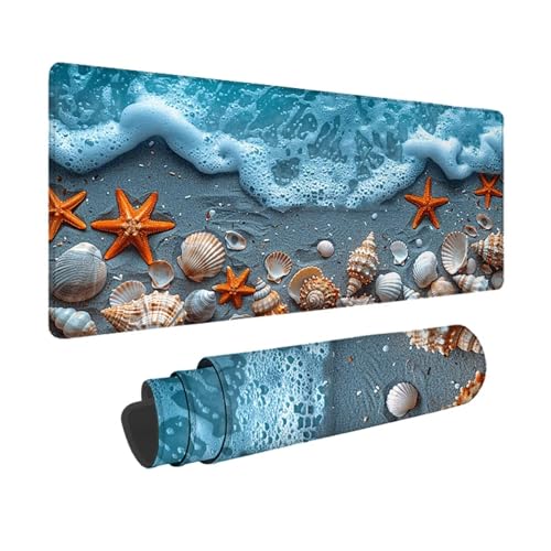 Seestern Gaming Mauspad XXL 1500 x 800 mm, 3MM Genähten Kanten Mousepad Blau Schreibtischunterlage mit Rutschfeste Gummibasis, Gaming Zubehör WassXerdicht Mouse Pad für PC, Laptop, Geschenke -xy25039B von YXYBBBDOU