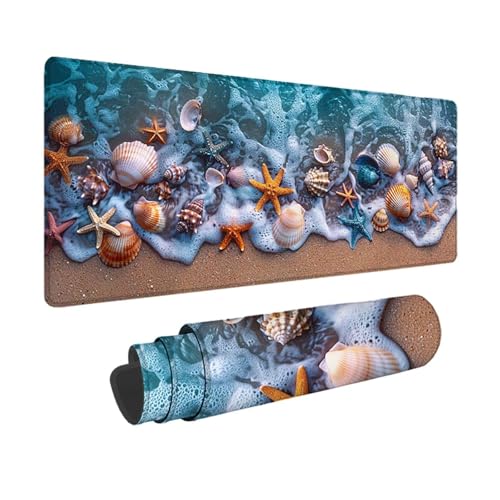 Seestern Gaming Mauspad XXL 1500 x 800mm, 3MM Genähten Kanten Mousepad Weiß Schreibtischunterlage mit rutschfeste Gummibasis, Gaming Zubehör WassXerdicht Mouse Pad für PC, Laptop, Geschenke -xy2503EB von YXYBBBDOU