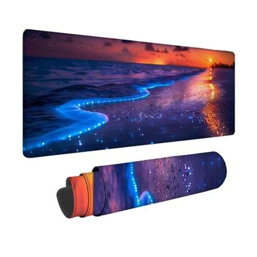 Strand Gaming Mauspad XXL 1500 x 800mm, 3MM Genähten Kanten Mousepad Blau Schreibtischunterlage mit rutschfeste Gummibasis, Gaming Zubehör WassXerdicht Mouse Pad für PC, Laptop, Geschenke -xy2503F8 von YXYBBBDOU