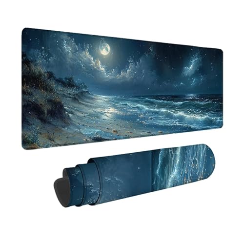 Strand Gaming Mauspad XXL 1500x800mm, 3MM Genähten Kanten Mousepad Blau Schreibtischunterlage mit rutschfeste Gummibasis, Gaming Zubehör WassXerdicht Mouse Pad für PC, Laptop, Geschenke -xy2503N8 von YXYBBBDOU
