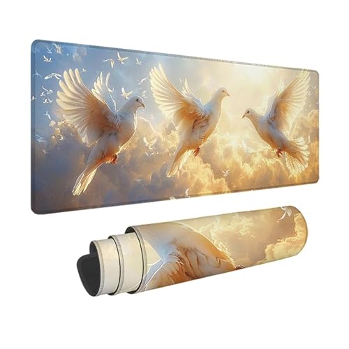 Taube Gaming Mauspad XXL 1500 x 800 mm, 3MM Genähten Kanten Mousepad Weiß Schreibtischunterlage mit rutschfeste Gummibasis, Gaming Zubehör WassXerdicht Mouse Pad für PC, Laptop, Geschenke -xy2503G6 von YXYBBBDOU
