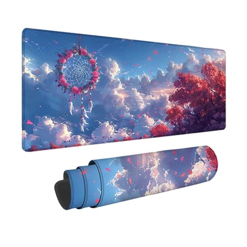 Traumfänger Gaming Mauspad XXL 1500x800mm, 3MM Genähten Kanten Mousepad Weiß Schreibtischunterlage mit Rutschfeste Gummibasis, Gaming Zubehör WassXerdicht Mouse Pad für PC, Laptop, Geschenke -xy2503A0 von YXYBBBDOU