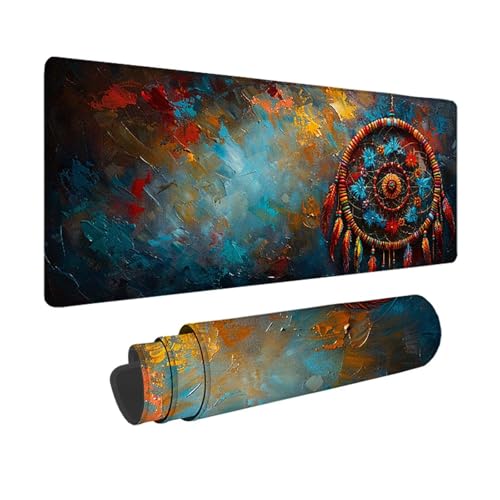Traumfänger Gaming Mauspad XXL 1500x800x3mm, 3MM Genähten Kanten Mousepad Blau Schreibtischunterlage mit rutschfeste Gummibasis, Gaming Zubehör WassXerdicht Mouse Pad für Computer, Laptop -xy2503OG von YXYBBBDOU