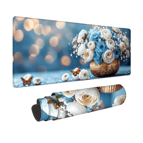 Vase Gaming Mauspad XXL 600 x 300mm, 3MM Genähten Kanten Mousepad Weiß Schreibtischunterlage mit rutschfeste Gummibasis, Gaming Zubehör WassXerdicht Mouse Pad für PC, Laptop, Geschenke -xy250357 von YXYBBBDOU