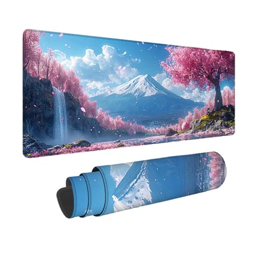 Vulkan Fuji Gaming Mauspad XXL 800 x 300 mm, 3MM Genähten Kanten Mousepad Rosa Schreibtischunterlage mit rutschfeste Gummibasis, Gaming Zubehör WassXerdicht Mouse Pad für Computer, Laptop -xy25039J von YXYBBBDOU