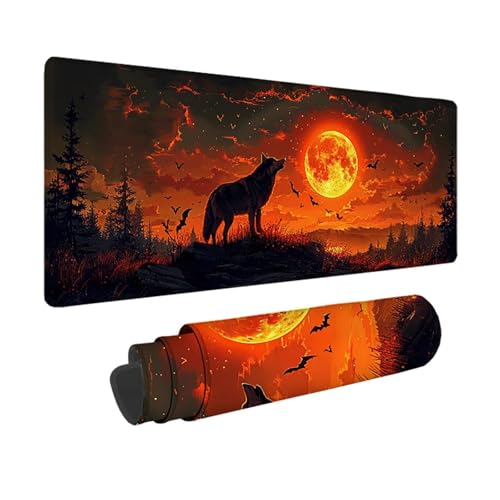 Wolf Gaming Mauspad XXL 1500 x 800 mm, 3MM Genähten Kanten Mousepad Rot Schreibtischunterlage mit rutschfeste Gummibasis, Gaming Zubehör WassXerdicht Mouse Pad für PC, Laptop, Geschenke -xy2503RL von YXYBBBDOU