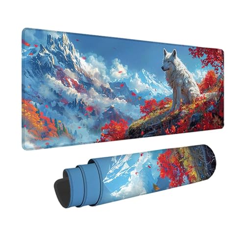 Wolf Gaming Mauspad XXL 1500 x 800 mm, 3MM Genähten Kanten Mousepad Weiß Schreibtischunterlage mit rutschfeste Gummibasis, Gaming Zubehör WassXerdicht Mouse Pad für PC, Laptop, Geschenke -xy250396 von YXYBBBDOU