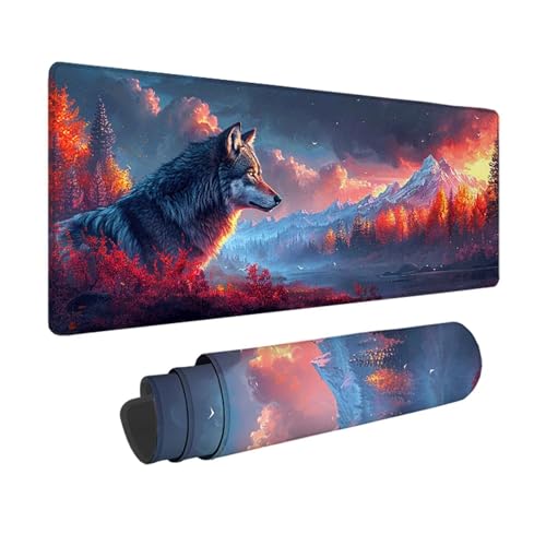 Wolf Gaming Mauspad XXL 1500 x 800mm, 3MM Genähten Kanten Mousepad Gelb Schreibtischunterlage mit rutschfeste Gummibasis, Gaming Zubehör WassXerdicht Mouse Pad für PC, Laptop, Geschenke -xy2503VX von YXYBBBDOU