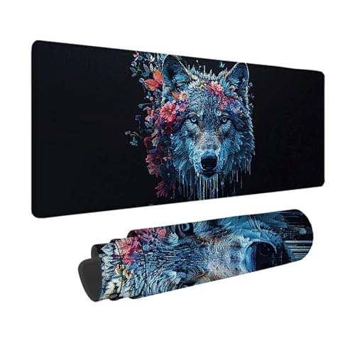 Wolf Gaming Mauspad XXL 1500 x 800mm, 3MM Genähten Kanten Mousepad Schwarz Schreibtischunterlage mit rutschfeste Gummibasis, Gaming Zubehör WassXerdicht Mouse Pad für PC, Laptop, Geschenke -xy25038P von YXYBBBDOU