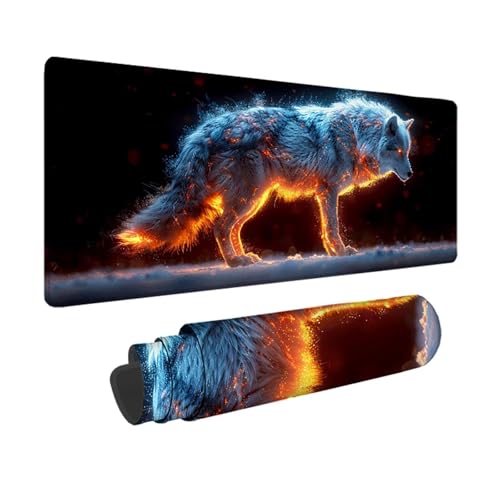 Wolf Gaming Mauspad XXL 1500 x 800mm, 3MM Genähten Kanten Mousepad Schwarz Schreibtischunterlage mit rutschfeste Gummibasis, Gaming Zubehör WassXerdicht Mouse Pad für PC, Laptop, Geschenke -xy2503BG von YXYBBBDOU