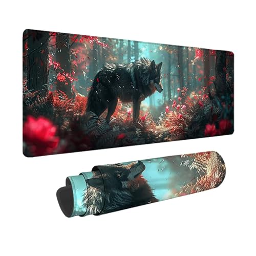 Wolf Gaming Mauspad XXL 1500x800mm, 3MM Genähten Kanten Mousepad Schwarz Schreibtischunterlage mit rutschfeste Gummibasis, Gaming Zubehör WassXerdicht Mouse Pad für PC, Laptop, Geschenke -xy2503E9 von YXYBBBDOU