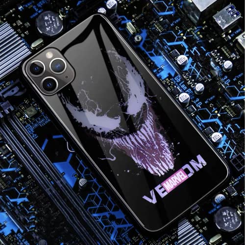 Venom LED-Hülle für iPhone 12/12 Pro leuchtendes Comic-Anime-Superhelden-Handyhülle, bunt, leuchtend, modisch, luxuriös, gehärtetes Glas, Hybrid-Handyhülle, Zubehör für Männer (Venom) von YXuan