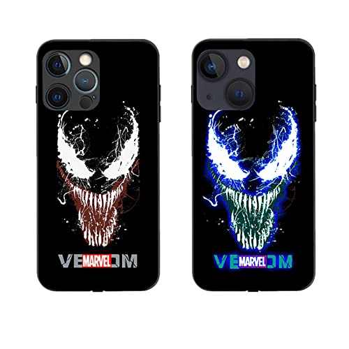 Venom LED-Schutzhülle für iPhone 14 Pro Max Luminous Comic Anime Superheld Handyhülle Bunt Lumineszierend Mode Luxus gehärtetem Glas Hybrid Handyhülle Zubehör für Männer, senden Sie gehärtete Film von YXuan