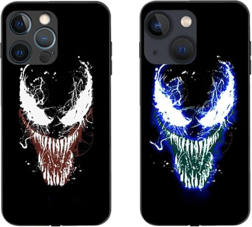 Venom LED-Schutzhülle für iPhone 14 Pro Max Luminous Comic Anime Superheld Handyhülle Bunt Lumineszierend Mode Luxus gehärtetem Glas Hybrid Handyhülle Zubehör für Männer, senden Sie gehärtete Film von YXuan