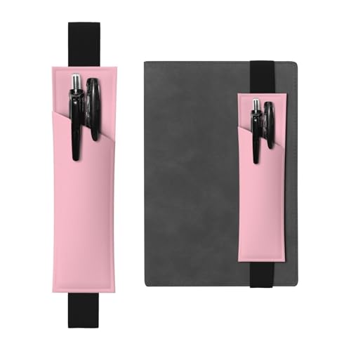 Schwarzer Stifthalter, Lesezeichen, PVC-Leder, verstellbares Gummiband, 21,1–4,6 cm, geeignet für die meisten Notizbücher, Tagebücher, Handbücher, Planer, einfarbig, rosa Drucke von YYHHAOFA