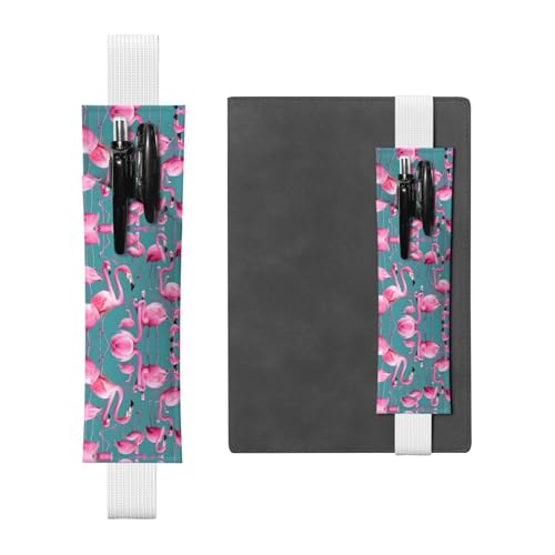 Weißer Stifthalter, Lesezeichen, PVC-Leder, verstellbares Gummiband, 21,1–4,6 cm, geeignet für die meisten Notizbücher, Tagebücher, Handbücher, Planer, eine Vielzahl von Flamingo-Drucken von YYHHAOFA