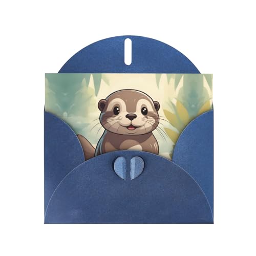 YYHWHJDE Blaue Karikatur niedliche Otter druckt hochwertige Perle Papier Grußkarte: 10,2 x 15,2 cm, für Geburtstagskarte, Party-Einladungskarte von YYHWHJDE
