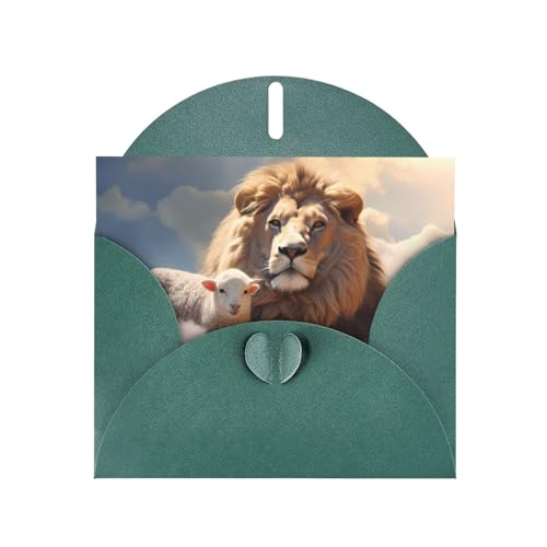 YYHWHJDE Dunkelgrünes Lamm mit einem Löwen auf den Wolken, hochwertiges Perlpapier, Grußkarte: 10,2 x 15,2 cm, für Geburtstagskarte, Party-Einladungskarte von YYHWHJDE