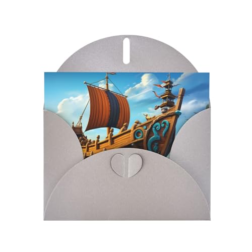YYHWHJDE Graue Wikinger Boot-Druck hochwertiges Perlpapier Grußkarte: 10,2 x 15,2 cm, für Geburtstagskarte, Party-Einladungskarte von YYHWHJDE