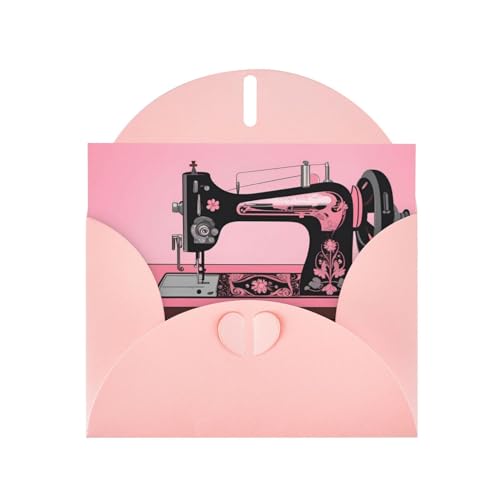 YYHWHJDE Grußkarte mit rosa Vintage-Nähmaschinen-Muster, hochwertiges Perlpapier, 10,2 x 15,2 cm, für Geburtstagskarte, Party-Einladungskarten von YYHWHJDE