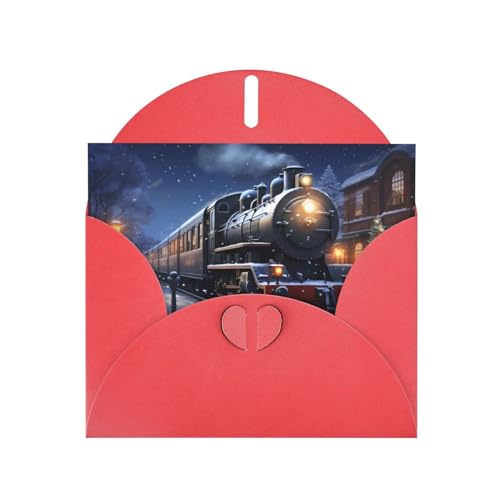 YYHWHJDE Rote Winter Weihnachten Schnee Nacht Eisenbahn Zug Druck hochwertiges Perlenpapier Grußkarte : 10,2 x 15,2 cm, für Geburtstagskarte, Party-Einladungskarte von YYHWHJDE