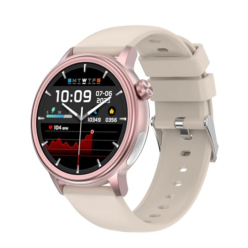 Smartwatch Damen Herren ΒΙυtｚυcker EKG+HRV/Harnsäure/BMI,1,4“Smartwatch Fitnessuhr mit Telefonfunktion SOS-Taste/Blutdruck/Körpertemperatur/Müdigkeit/Emotionserkennung/Schlaf für Android iOS (Beige) von YYKY