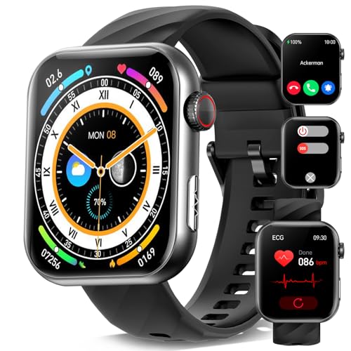 YYKY EKG Smartwatch mit SOS-Anruffunktion/Telefonfunktion,1,96 Zoll Smartwatch Damen Herren mit Herzfrequenz/Schlaf/Blutdruck/150+ Sportmodi Schlafmonitor für Android/iOS (Schwarz) von YYKY
