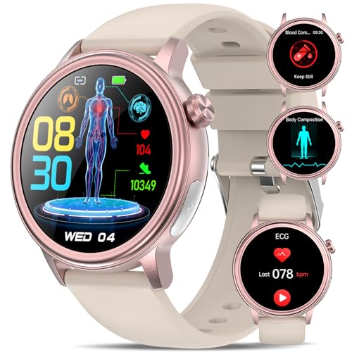YYKY EKG Uhr Smartwatch Damen Herren mit HRV/Hαrπsäυre/BMI,1,39" rund Smartuhr Fitnessuhr mit Telefonfunktion SOS-Taste/Blutdruck/Körpertemperatur/Müdigkeit/Emotionserkennung/Schlaf (Pastellrosa) von YYKY