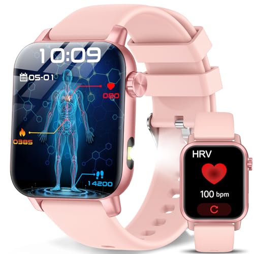 Smartwatch Telefonfunktion/DIY Video-Watchface ΒΙυτｚυcker LED Taschenlampe Fitnessuhr 1.85"Smartuhr Herren Damen HRV 24h Herzfrequenz,SpO2,Schlafmonitor,100+Sportarten,Stress,IP68,Wetter Dunkelpink von YYKY