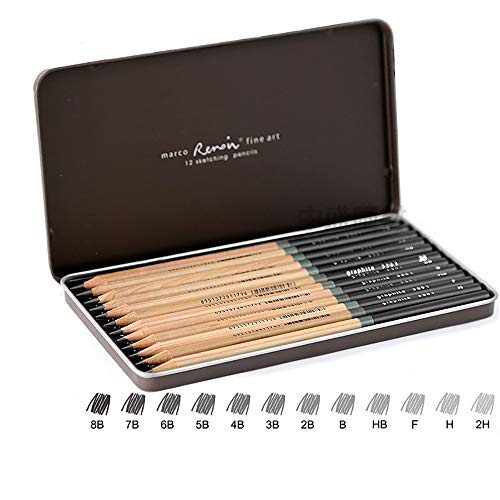 Bleistift Zeichnen Skizzieren Bleistift Kunstbedarf 12 Stück Künstler Ebene (Eisen-Box-Set) von YYMIYU