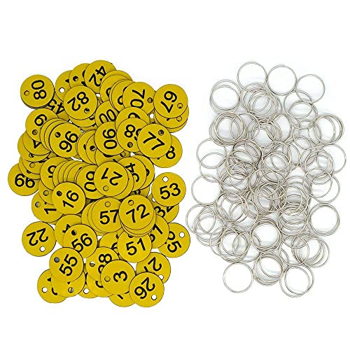 Kunststoff-ID-Nummernschilder, Schlüsselanhänger, gravierte Zahl mit Schlüsselringen (gelb, 1-200) von YYMax