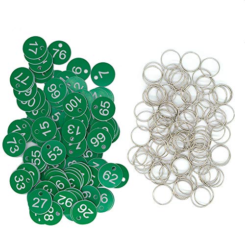 Kunststoff-ID-Nummernschilder, Schlüsselanhänger, gravierte Zahl mit Schlüsselringen (grün, 1-100) von YYMax