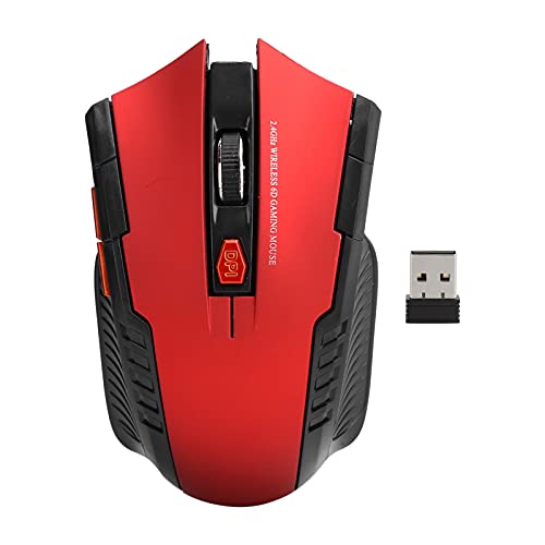 Kabellose Maus, 2,4 G, 3 Stufen einstellbarer Auflösung, optisches Computer, externes Gerät mit USB-Empfänger, 4-Wege-Scrollrad, bewegt sich modisch, geeignet für Gaming und Büro, Rot von YYOYY