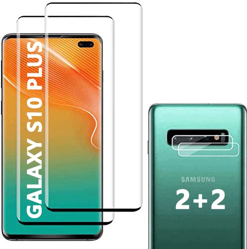 Schutzfolie Kompatibel für Galaxy S10 Plus, Fingerabdrucksensor Kompatible, +Linse Schutzfolie, [2+2 Stück] 3D Full Screen Panzerglasfolie, 9H Härte, HD Klar, Displayschutzfolie für Galaxy S10 Plus von YYST