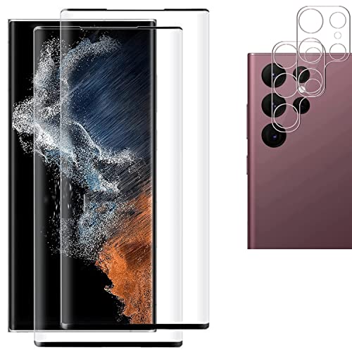 Schutzfolie Kompatibel für Galaxy S22 Ultra, Fingerabdrucksensor Kompatible, +Linse Schutzfolie, [2+2 Stück] 3D Full Screen Panzerglasfolie, 9H Härte, HD Klar, Displayschutzfolie für Galaxy S22 Ultra von YYST