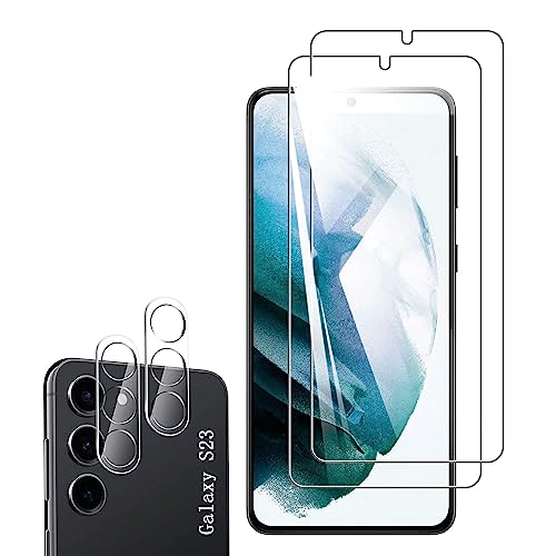 Schutzfolie Kompatibel für Samsung Galaxy S23, Fingerabdrucksensor Kompatible, Linse Schutzfolie, [2+2 Pack] 3D Full Screen Panzerglasfolie, 9H Härte, HD Klar, Displayschutzfolie für Galaxy S23 von YYST