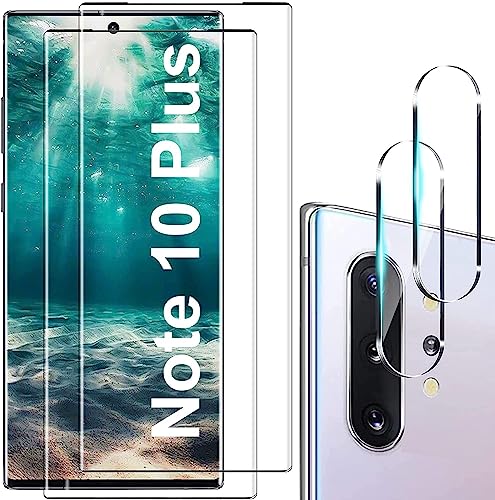 YYST Schutzfolie Kompatibel für Galaxy Note 10 Plus, Fingerabdrucksensor Kompatible, Linse Schutzfolie, [2+2 Pack] 3D Full Screen Panzerglasfolie, 9H Härte, Displayschutzfolie für Galaxy Note 10 Plus von YYST