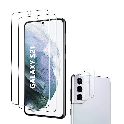 YYST Schutzfolie Kompatibel für Samsung Galaxy S21, Fingerabdrucksensor Kompatible, Linse Schutzfolie, [2+2 Stück] 3D Full Screen Panzerglasfolie, 9H Härte, HD, Displayschutzfolie für Galaxy S21 von YYST