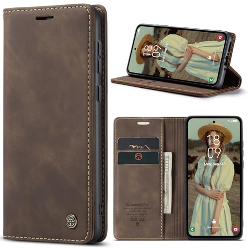 YZBYFON CaseMe Schutzhülle für Samsung Galaxy A35 5G, weiches PU-Leder, Klappetui, magnetischer Ständer, Klapp-Schutzhülle, Lederhülle mit Ausweis- und Kreditkartenfächern (Kaffee, A35) von YZBYFON
